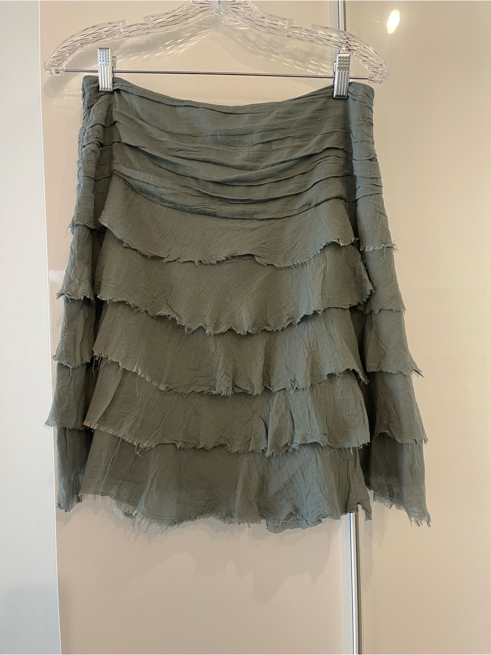 Jigsaw Olive Tiered Ruffle Mini Skirt